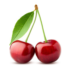 cherry, clipping path, isolated on white background, full depth of field