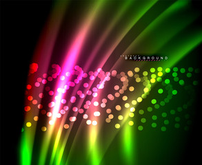 Neon glowing techno lines, hi-tech futuristic abstract background template with square shapes