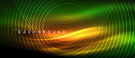 Neon glowing lines, magic energy space light concept, abstract background wallpaper design