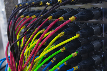 colorful wire equipment for connecting sound, light equipment, concerts