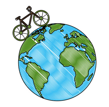 world planet earth with bicycle ecology vector illustration design