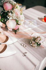 Beautiful bridal accessories for brides during fees. Dressing table.