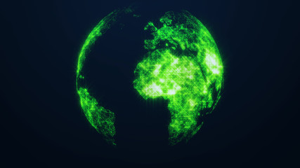 Planet Earth as a green glow hologram. Virtual digital planet Earth on dark background
