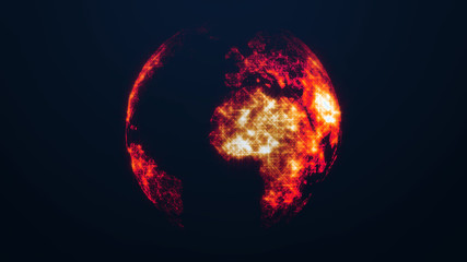 Planet Earth as a red glow hologram. Dark Background