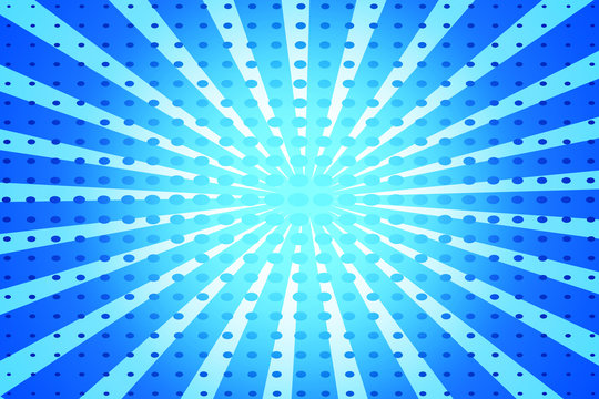 Blue pop art retro background with exploding rays and dots comic style, vector illustration - stock vector