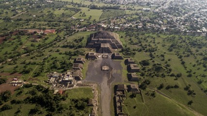 Beautiful aerial view of the Mexican Pyramids of Teotihuacan