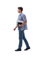 Young student with book ang notes isolated on white