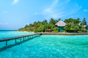 Maldives beautiful beach background white sandy tropical paradise island with blue sky