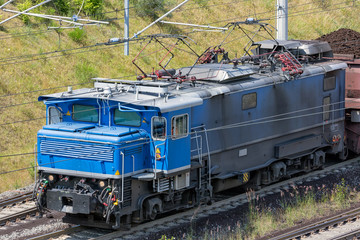 German train transporting brown coals from Hambach open pit mine to power plant