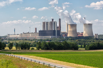 View at Coal-fired power plant near lignite mine Inden in Germany