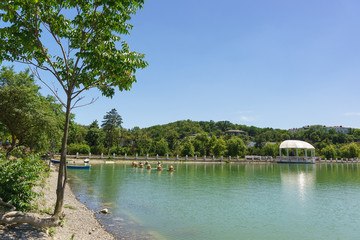 The green shores of the mountain lake Abrau