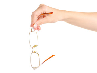 Glasses for view in the hand on a white background isolation