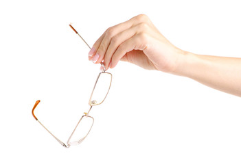 Glasses for view in the hand on a white background isolation