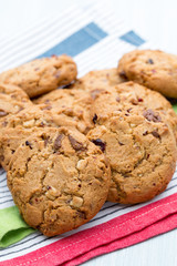 Chocolate oatmeal cookies on the  wooden background.