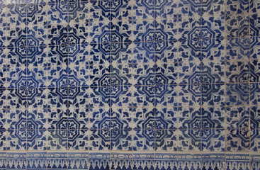 Traditionally, old decorated ceramic tiles in The Convent of Christ, Roman Catholic monastery in Tomar Portugal.Portugal