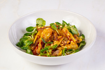 Duck tempura with salad