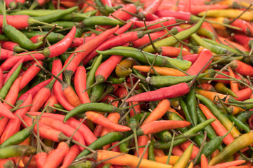 variety of fresh colorful chili peppers