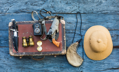 vintage hunter accessories, cork hunter's helmet, safari © serikbaib