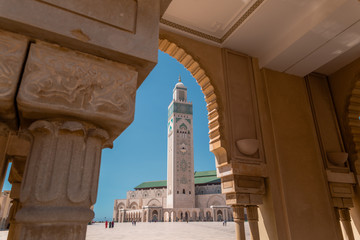 Fototapeta na wymiar View of Hassan II mosque in a sunny day