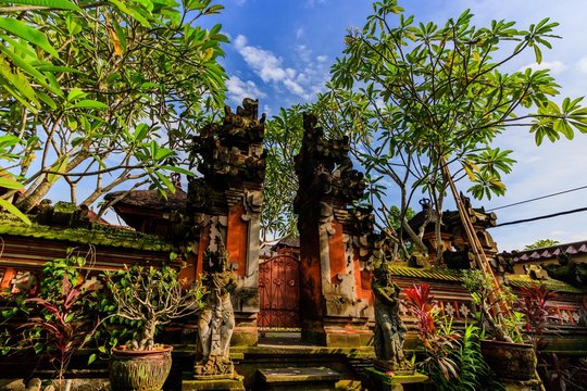 View of the most famous temple in Bali.  Pura Taman Saraswati temple also known as Lotus temple in Ubud, Bali Island.