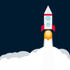 Rocket. Spaceship take off with fire. Colored space ship icon.  Business concept.