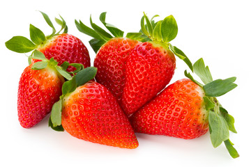 Fresh strawberries close up on white background.