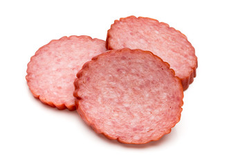 Slices of salami. Isolated on a white background.