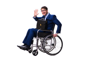 Businessman with wheelchair isolated on white background