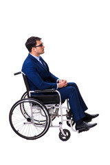 Businessman with wheelchair isolated on white background