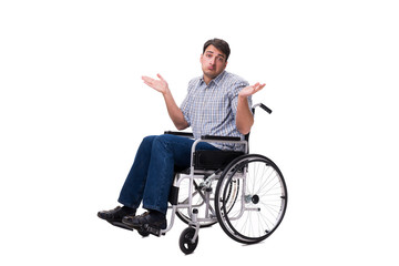 Obraz premium Man on wheelchair isolated on white background