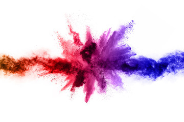 abstract powder splatted background. Colorful powder explosion on white background. Colored cloud. Colorful dust explode. Paint Holi.