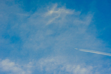 the plane in the blue sky