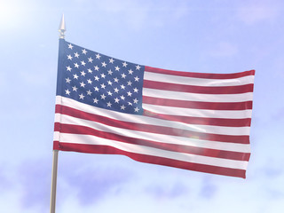 Flag of the United States with sun flare