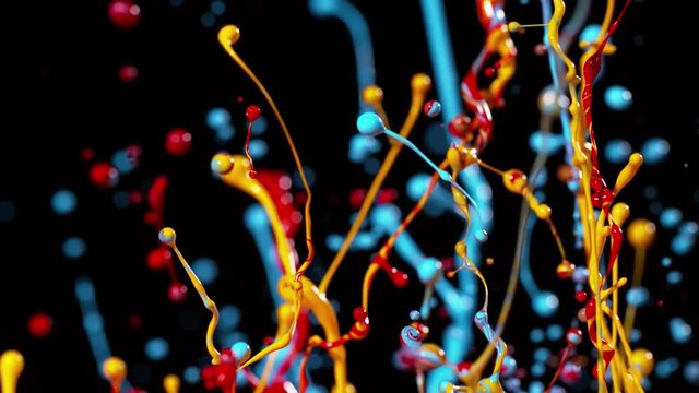 Colorful splashing paint in super slow motion. Shot with high speed cinema camera, 1000fps
