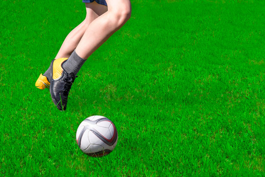 Football, Russia.Footballer in the game with ballom.Vision of the ball.