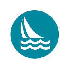 Sailboat, sailing. Easily editable, colorable flat vector icon on isolated background, No. 4 variant.