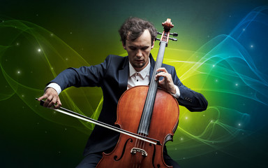 Serious classical cellist with fabled sparkling wallpaper