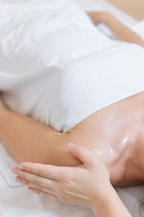 Fototapeta na wymiar Shoulders massage at spa salon