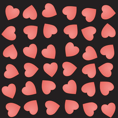 Vector seamless pattern with cute pink hearts on a black background. Love vector illustration.