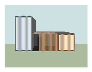 vector house design. exterior facade. rendered 3d model. visualization. shipment shipping container house building. modern architecture