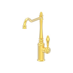 3D illustration isolated yellow gold vintage old faucet on a white background