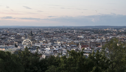 The panorama of Budapest from the castle hill at sunset