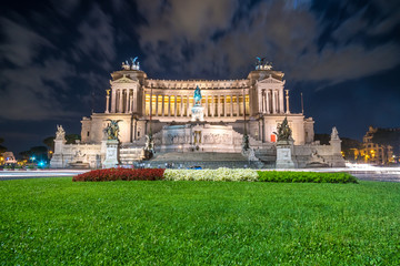 Vittorio Emmanuel II Monument on Venice square in Rome at night, Italy