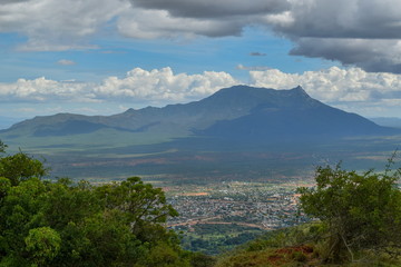 Mount Longido in Tanzania seen from Namanga Town, Kenya