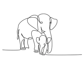Fototapeten Continuous one line drawing. Elephant with baby symbol. Logo of the elephant. Vector illustration © Valenty