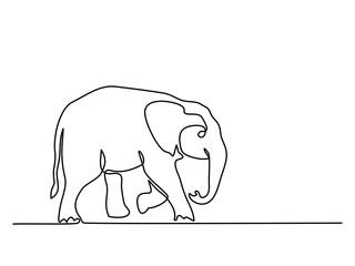 Continuous line drawing. Baby Elephant walking symbol. Logo of the elephant. Vector illustration
