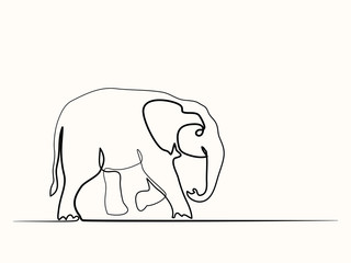 Continuous line drawing. Baby Elephant walking symbol. Logo of the elephant. Vector illustration