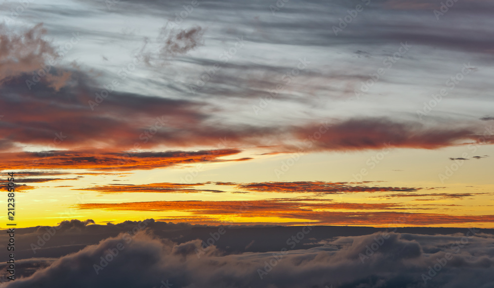 Wall mural morning view of canaima national park, covered in beautiful clouds at sunrise. taken from the auyant