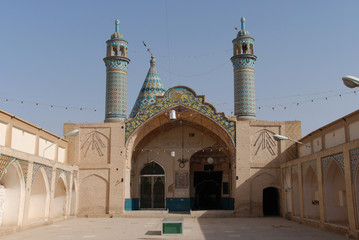 Courtyard of a historic mosque located within the old town of Kashan, Iran