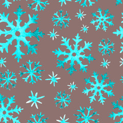 Naklejka na ściany i meble Christmas seamless pattern of snowflakes. Holiday watercolor illustration.